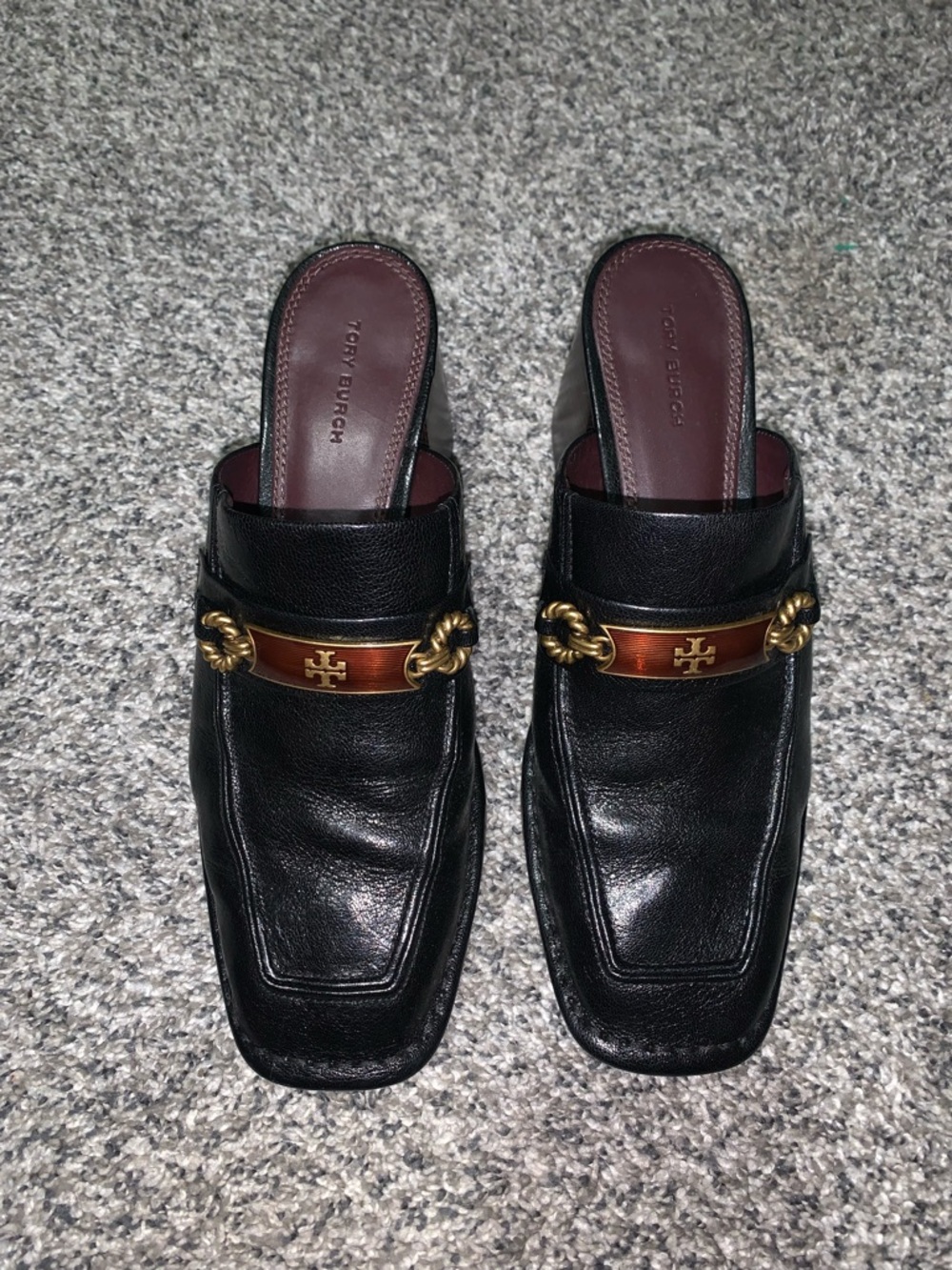 Tory Burch Perrine Black Leather Mules